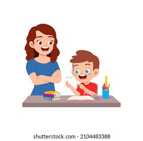 cute little boy study math with mother