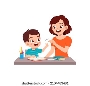 cute little boy study math with mother