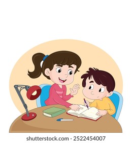 Cute little boy study with mother vector illustration