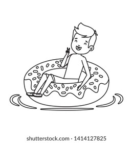 cute little boy with swimsuit and donut float