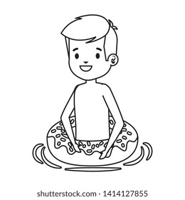 cute little boy with swimsuit and donut float