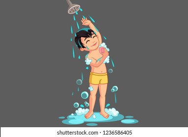 Cute little boy taking a bath vector illustration