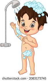 Cute little boy taking a bath