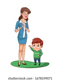 cute little boy with teacher character vector illustration design