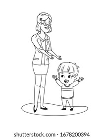 cute little boy with teacher character vector illustration design