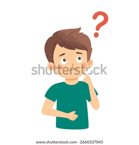 Cute little boy thinking confused with question mark