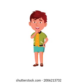 cute little boy thinking funny game strategy cartoon vector. cute little boy thinking funny game strategy character. isolated flat cartoon illustration