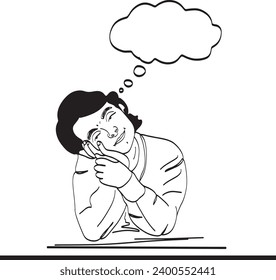 Cute little boy with a thought bubble and question concept, Cute boy with thought bubble and question mark vector