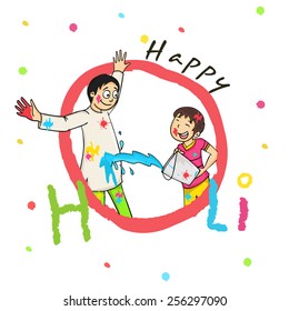 Cute kleiner Junge, der Farbe auf seinen Vater anlässlich des indischen Festivals, Holi Feier.