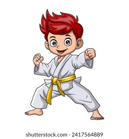 Pequeño niño lindo entrenando karate