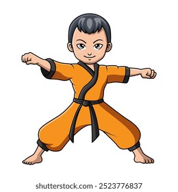 Cute little boy training karate