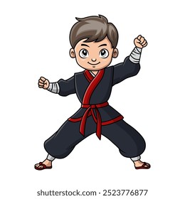 Cute little boy training karate