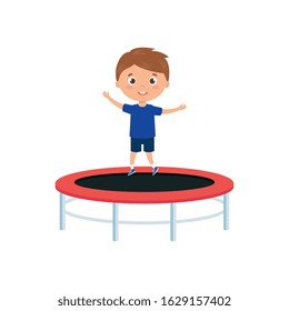 cute little boy in trampoline jump game vector illustration design