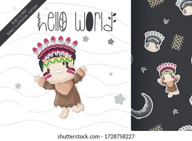 Cute little boy tribal illustration for kids