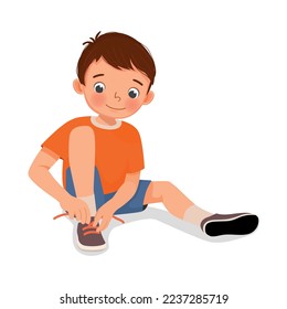 cute little boy tying his shoelaces svg