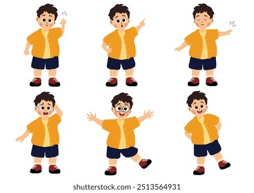 Cute little boy in various expressions and movement sets