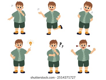Cute little boy in various expressions and movement sets