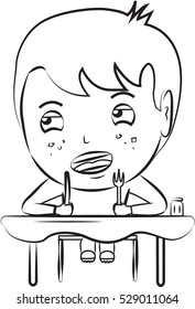 Cute little boy waiting for launch outline/ Editable Eps 10.
