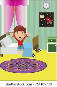 cute little boy wake up in the morning. Vector illustration