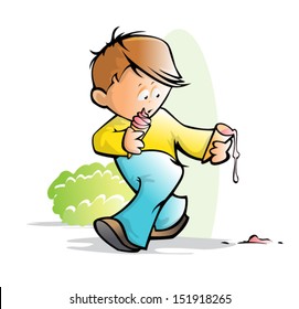 cute little boy walking, eating ice cream - that - oops - has just fallen down