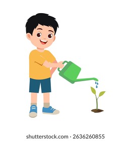 Cute little boy watering plants, world environment day vector illustration