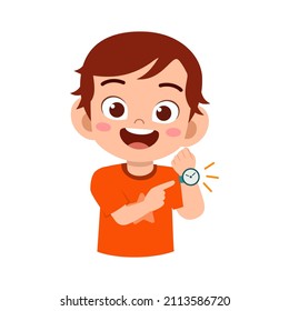 cute little boy wear watch on wrist