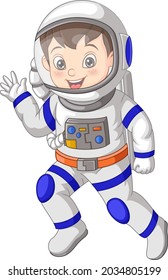 Cute little boy wearing astronaut costume