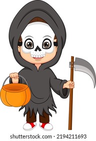 Cute Little Boy Wearing Grim Reaper Costume