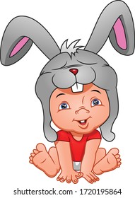 cute little boy wearing a rabbit hat
