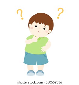 Cute little boy wondering cartoon character vector illustration