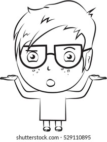 Cute little boy wondering outline/ Editable Eps 10
