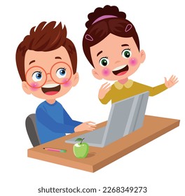 cute little boy working at the computer