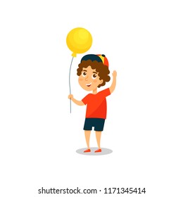 Cute little boy with yellow balloon vector Illustration on a white background