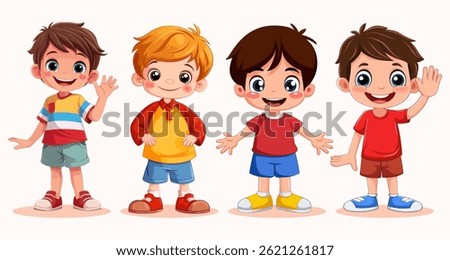 Cute little boys in different poses. Vector cartoon character illustration.