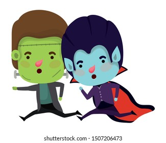 cute little boys with frankenstein and dracula costume