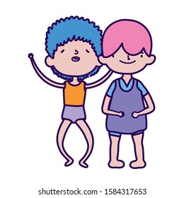 cute little boys friends together cartoon characters vector illustration