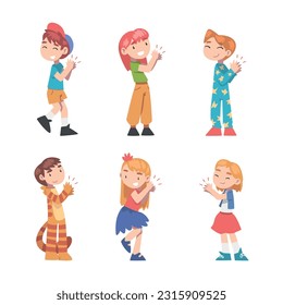 Cute Little Boys and Girls Clapping Their Hands Vector Set