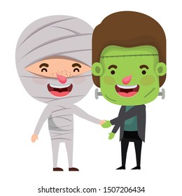 cute little boys with mummy an frankenstein costume