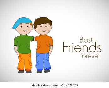 Cute little boys on grey background for Happy Friendship Day celebrations.