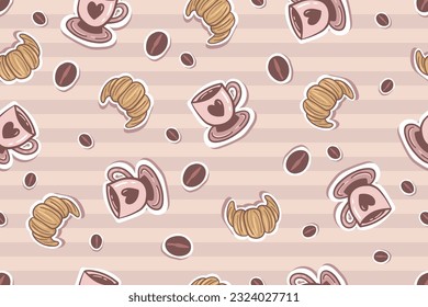 Cute little bread and coffee doodle pattern