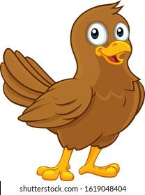 A cute little brown cartoon bird character 