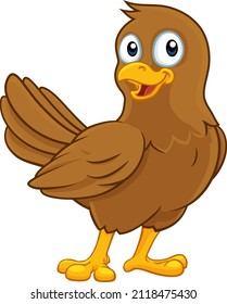 A cute little brown cartoon bird character 