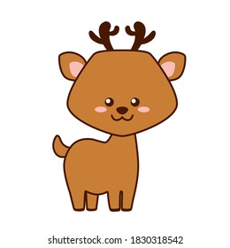 Cute little brown deer isolated on white background. Flat design for poster or t-shirt. Vector illustration