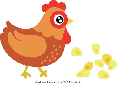 Cute Little Brown Hen Eating Corn Seeds
