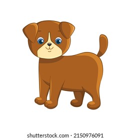 Cute little brown puppy on a white background. Drawing of a dog for a children's room, waiting for a poster, for a t-shirt.