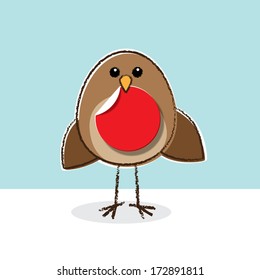 Cute little brown Robin holding a Red Paper Circular Dot in it's beak