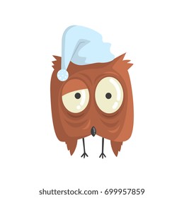 Cute little brown sleepy chick bird standing colorful character vector Illustration