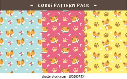 cute little brownie corgi seamless pattern pack in yellow, pink, and turquoise backgrown for wallpaper or gift wrapper
