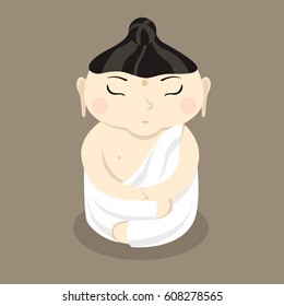 Cute little Buddha sitting in meditation. Vector illustration.