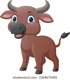 Cute little buffalo cartoon on white background